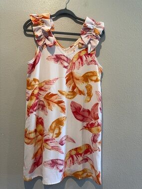 entro Floral Print Dress in Pink & Mustard. Lined. PTP 18”, Length 34”
